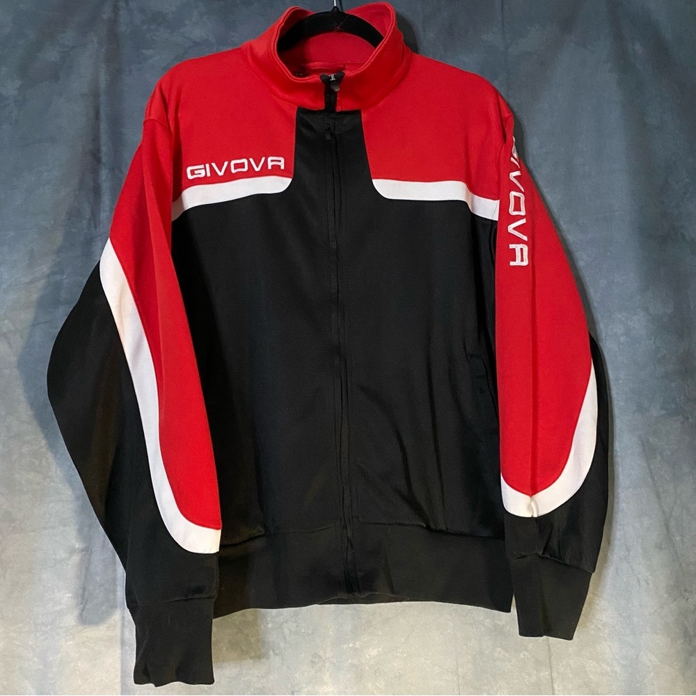 Givova Giovanni Acanfora Jacket M Black W/ Red &‎ White Racing Stripes Full Zip